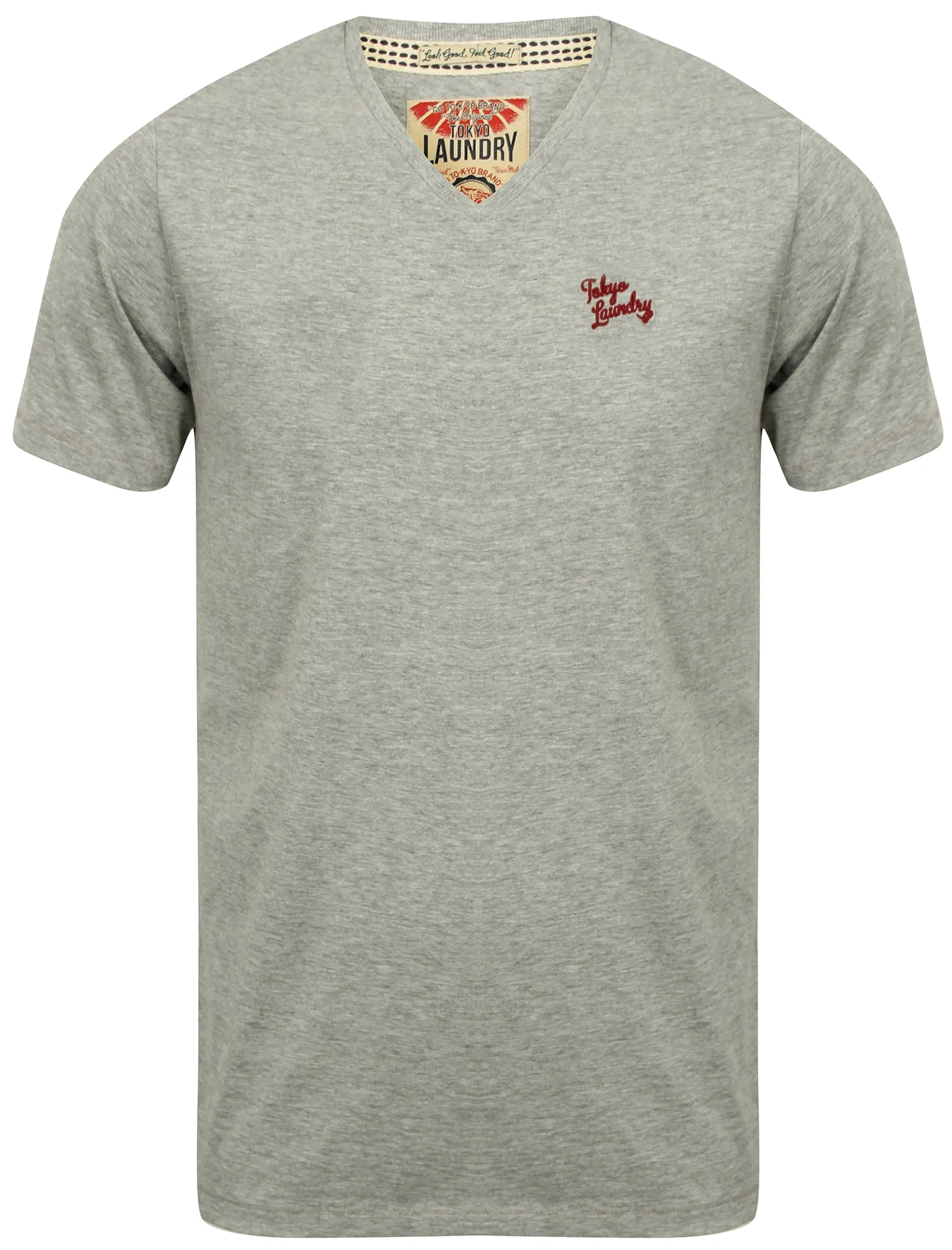 Mens V-Neck T-Shirt in Light Grey Marl - Tokyo Laundry