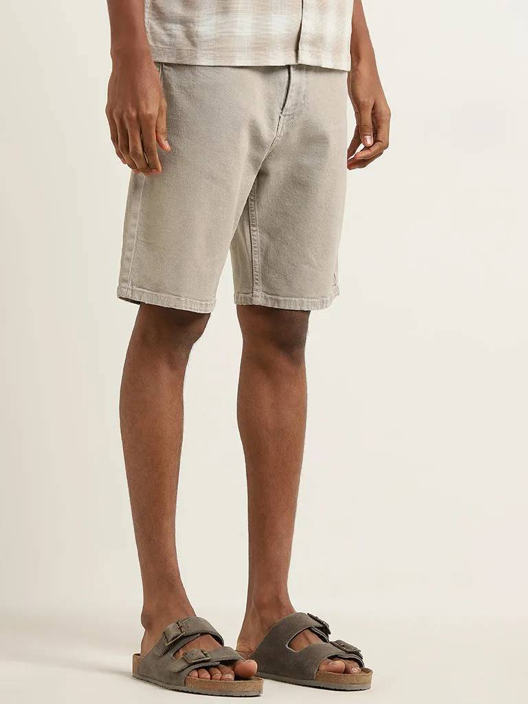 Nuon Beige Relaxed-Fit Mid-Rise Denim Shorts