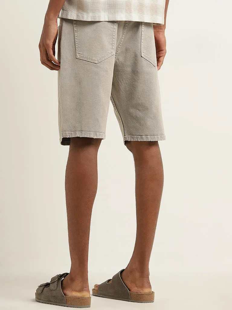 Nuon Beige Relaxed-Fit Mid-Rise Denim Shorts
