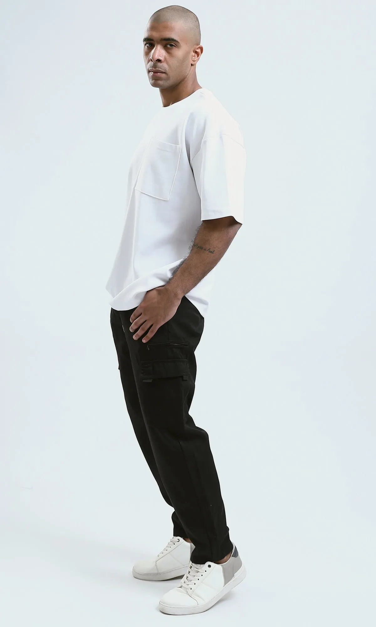 O174044 Slip On Solid Black Jogger Pants With Hem