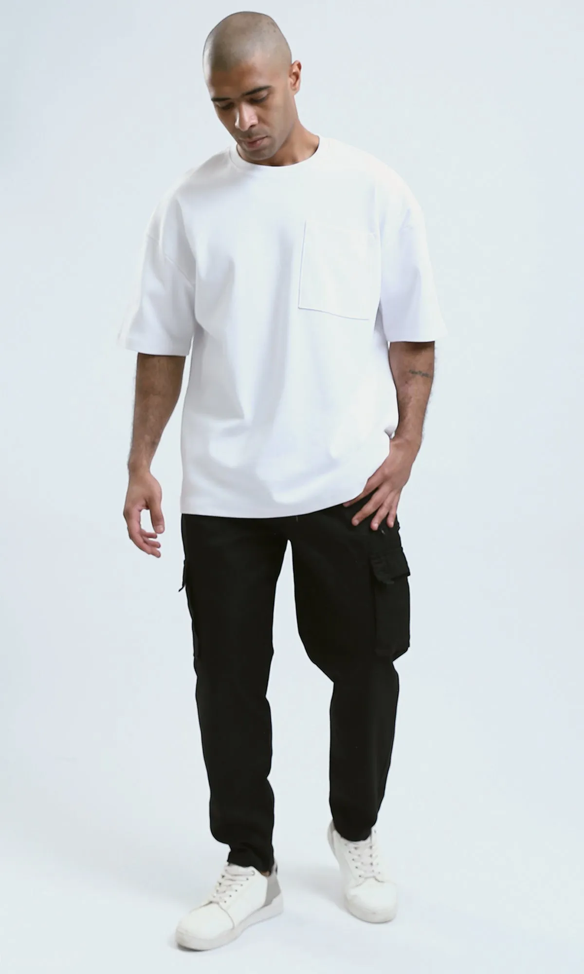 O174044 Slip On Solid Black Jogger Pants With Hem