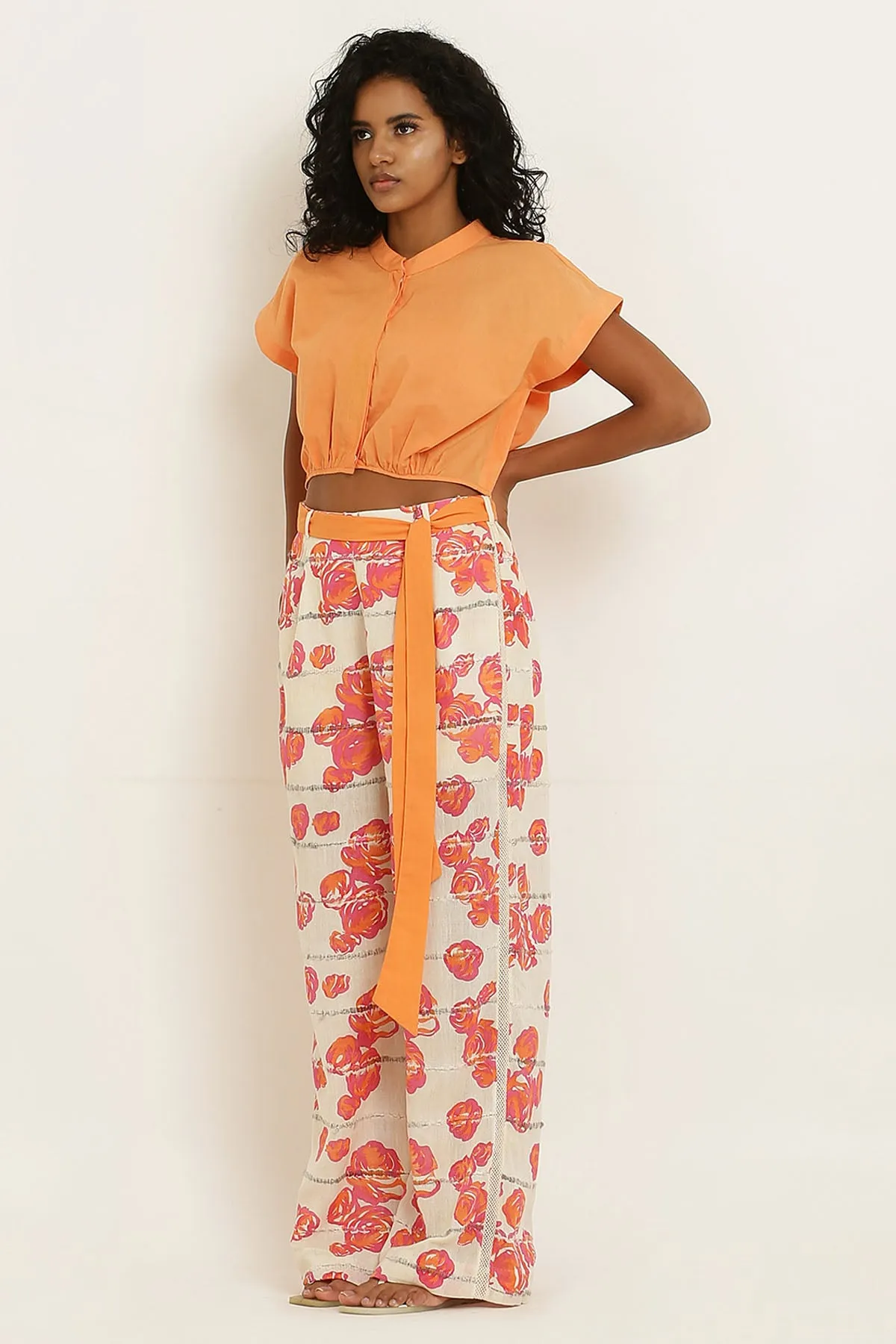 Orange Pure Cotton Crop Shirt
