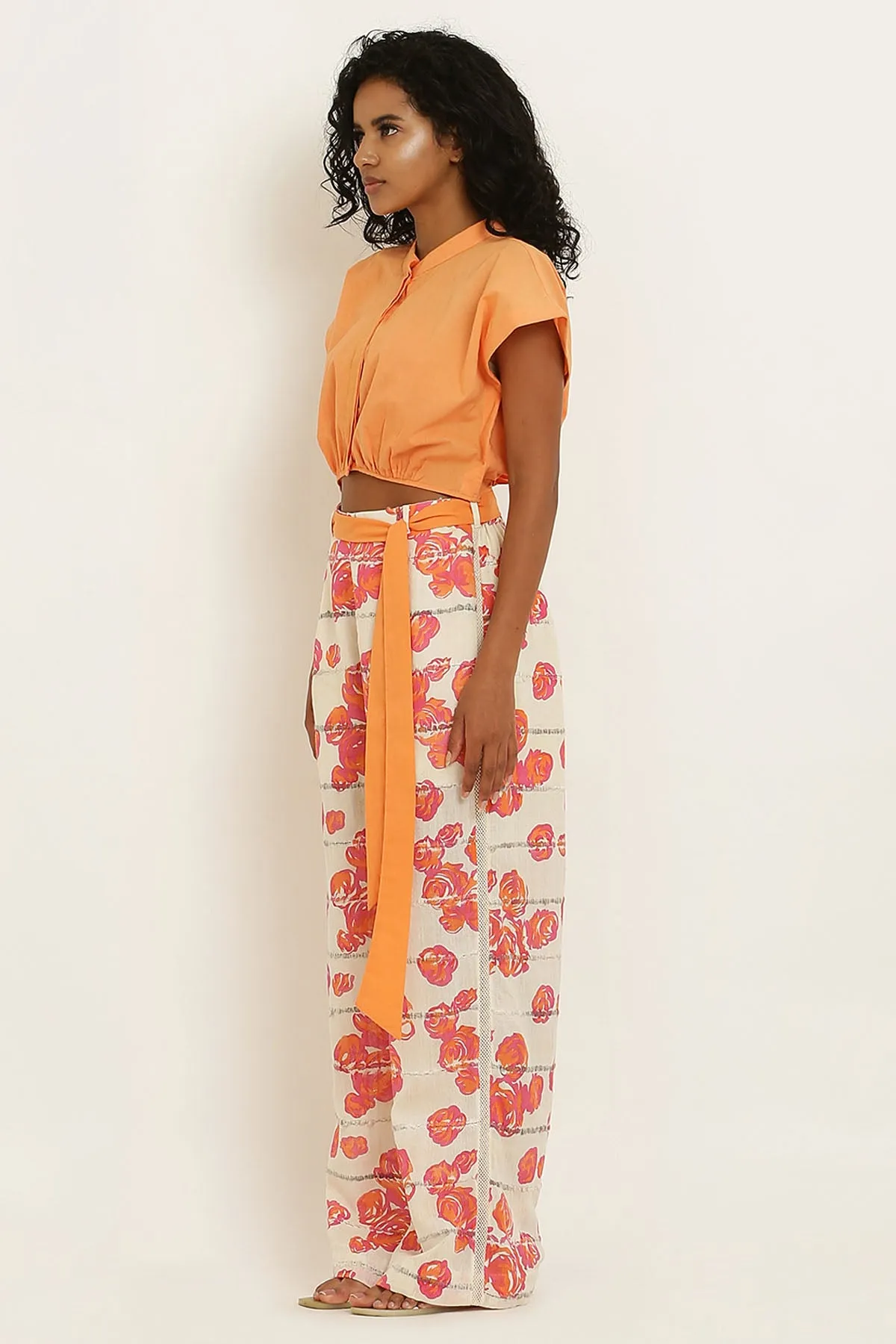 Orange Pure Cotton Crop Shirt