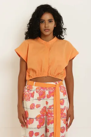 Orange Pure Cotton Crop Shirt