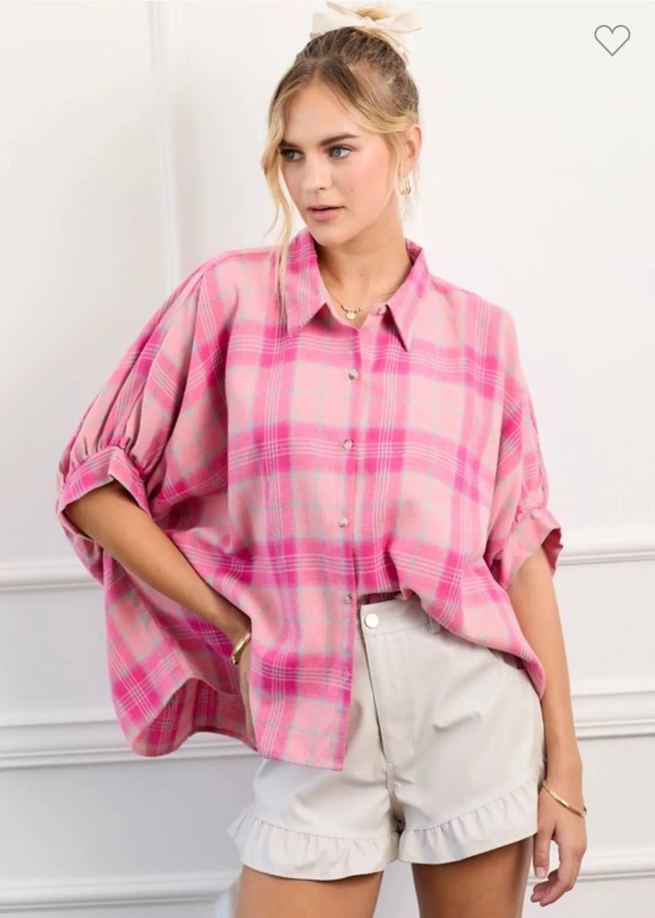 Plaid Over Sized Button Down Top