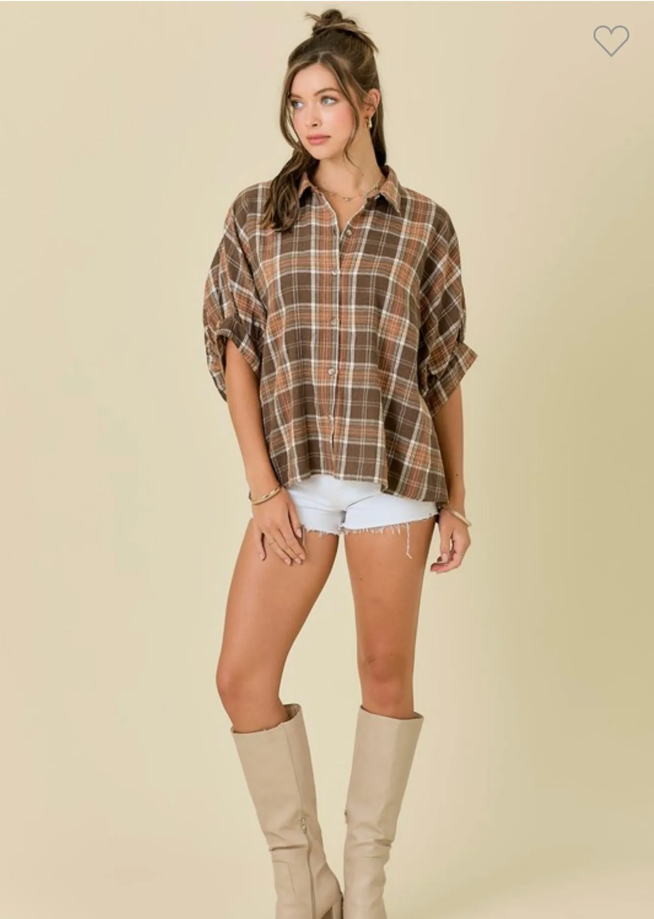Plaid Over Sized Button Down Top