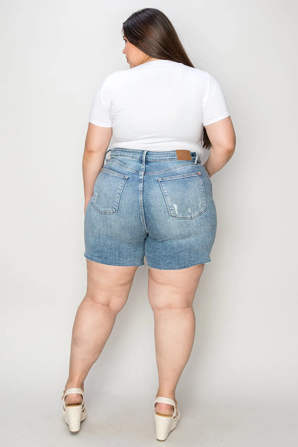 "Bling- Decor" High Waist Denim Shorts
