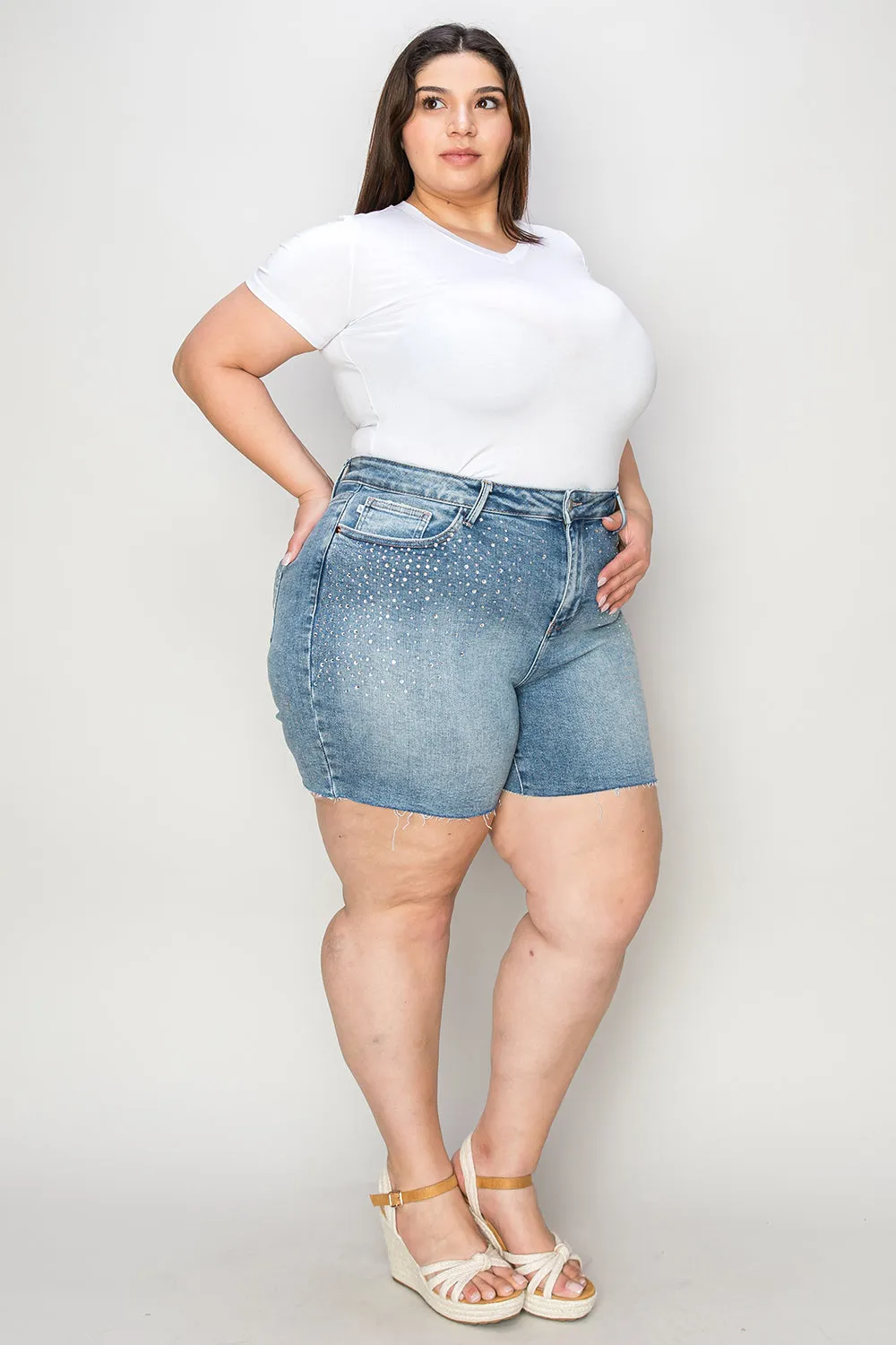 "Bling- Decor" High Waist Denim Shorts