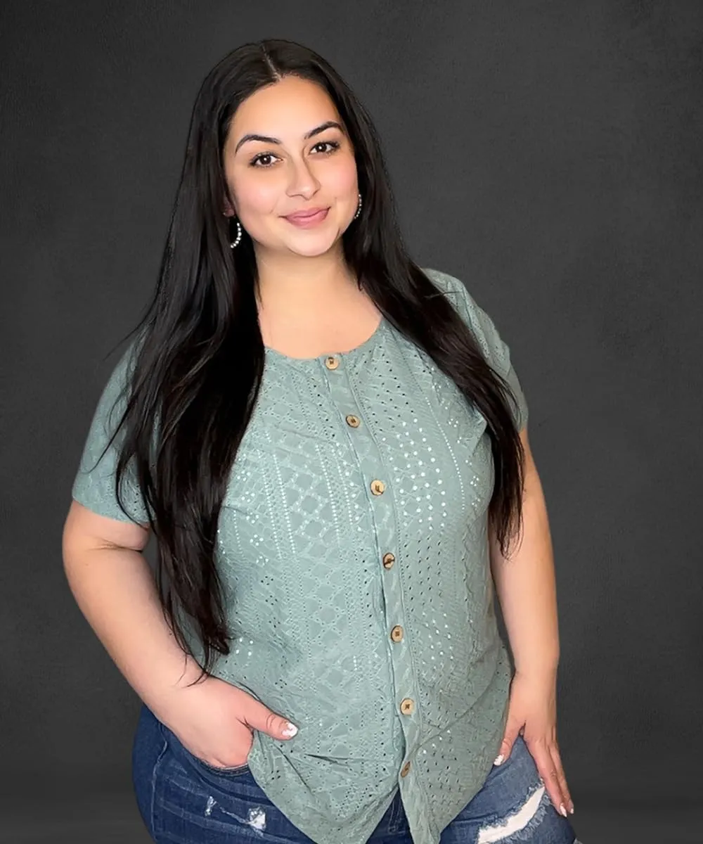 RITERA Plus Size Tops for Women Crewneck Neck with Button Up Short Sleeve Embroidery Henley Tshirt Casual Basic Shirt XL-5XL