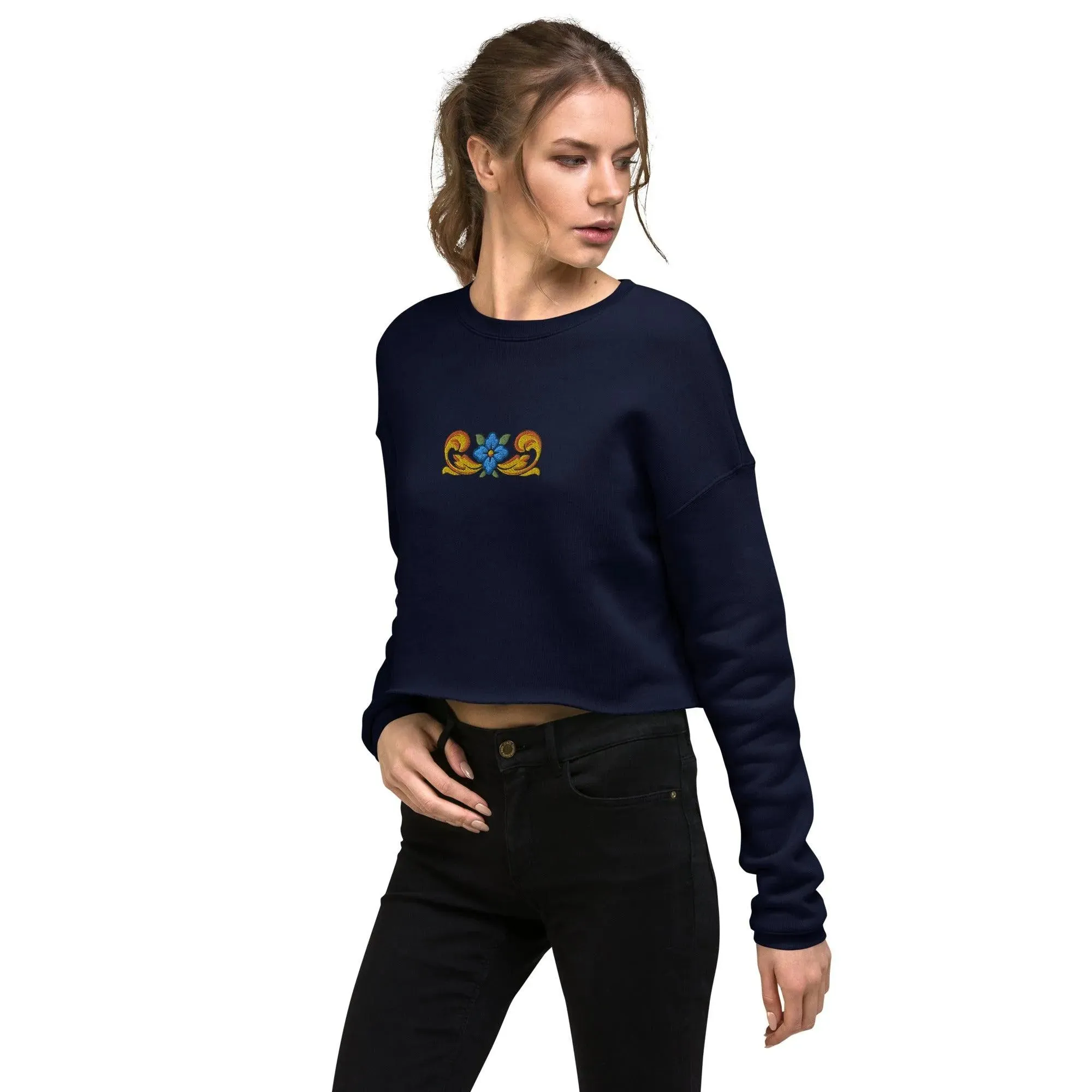 Sicilian Tile Motif Cropped Sweatshirt