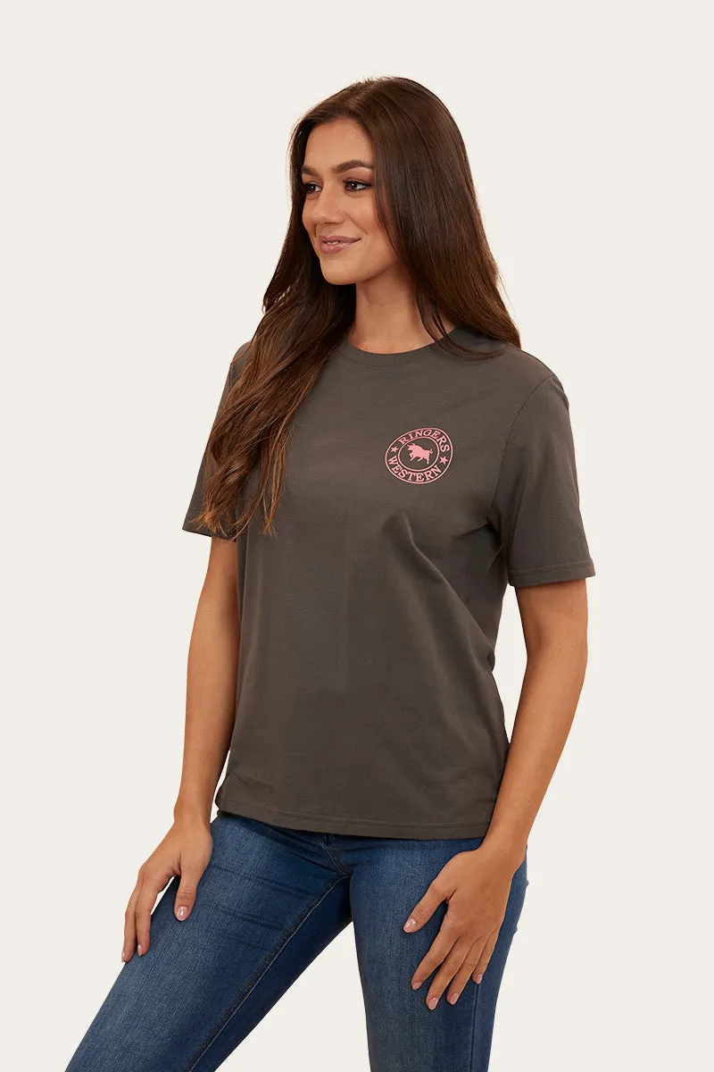 Signature Bull Womens Loose Fit T-Shirt - Vintage Black/Strawberry