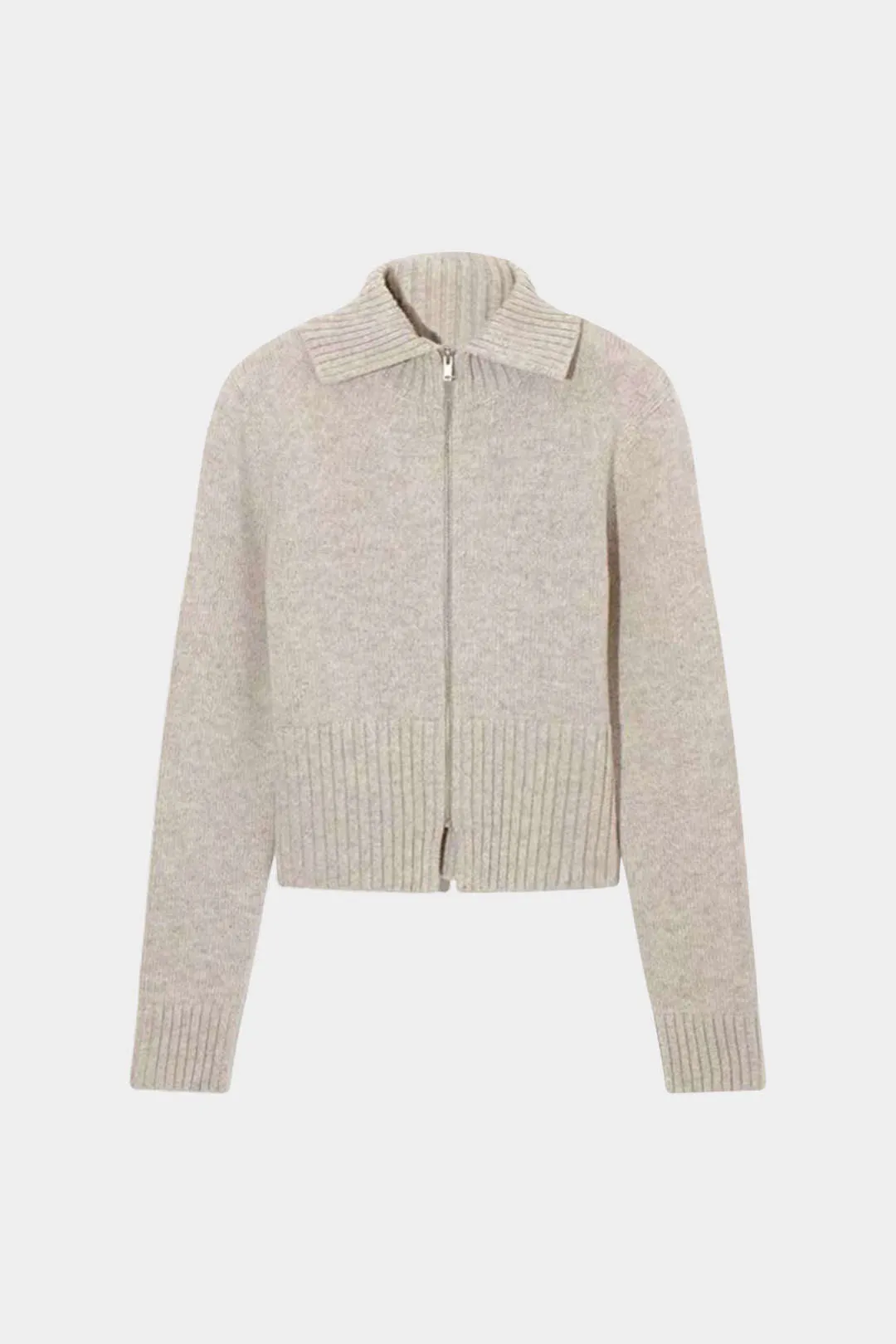 Solid Wool Zipper Cardigan