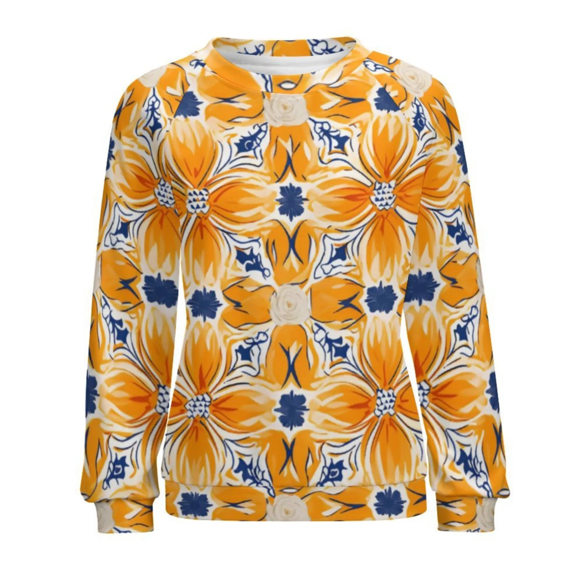 Spanish Marigold | Women's Raglan Crewneck Sweatshirt | Cozy Autumn & Winter Crewneck