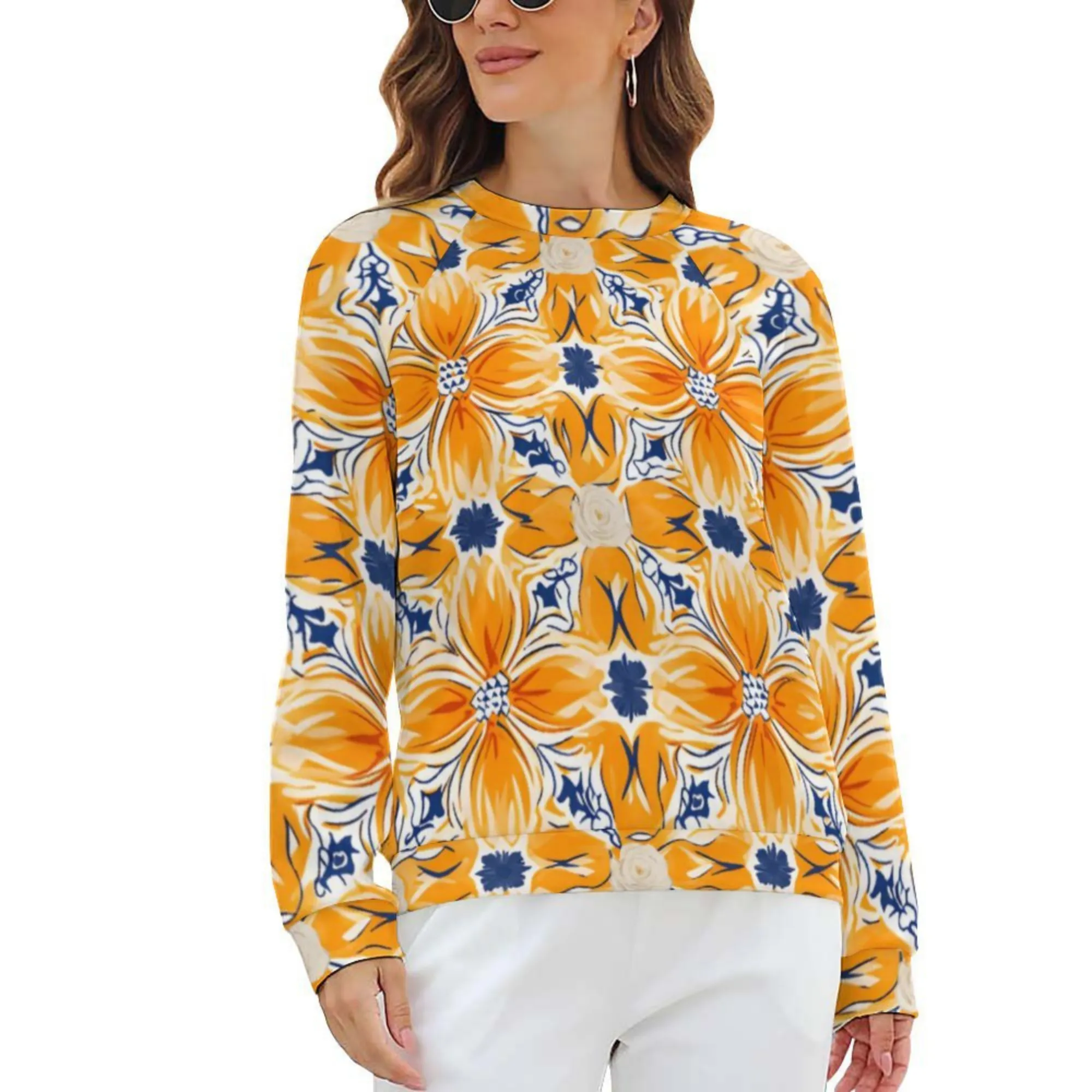 Spanish Marigold | Women's Raglan Crewneck Sweatshirt | Cozy Autumn & Winter Crewneck