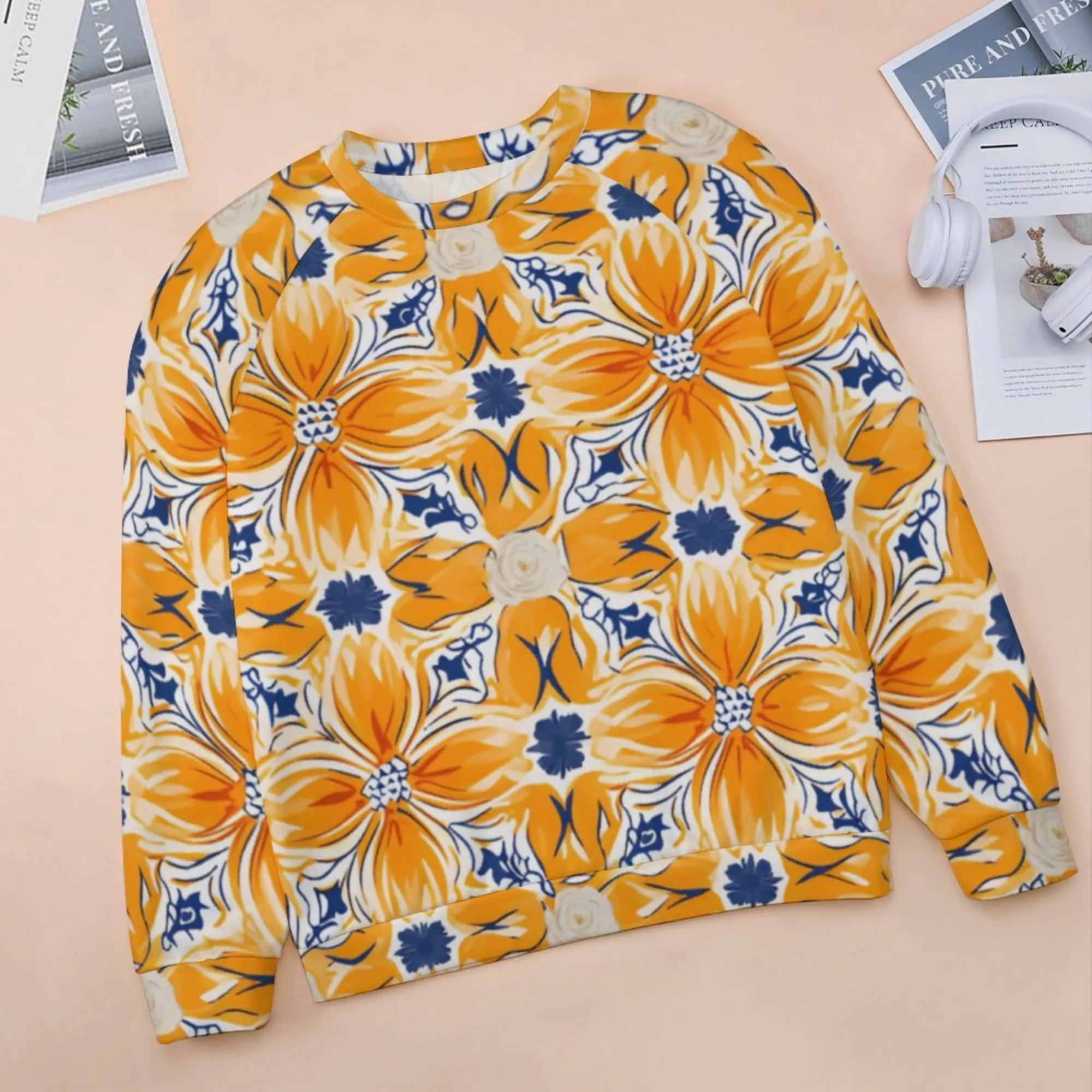 Spanish Marigold | Women's Raglan Crewneck Sweatshirt | Cozy Autumn & Winter Crewneck