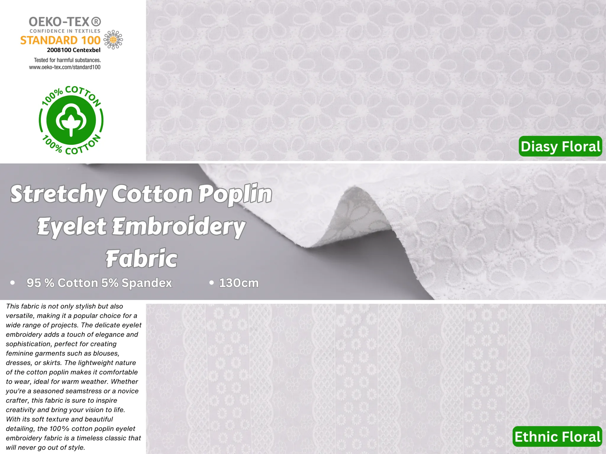 Stretchy Cotton Poplin Eyelet Embroidery Fabric