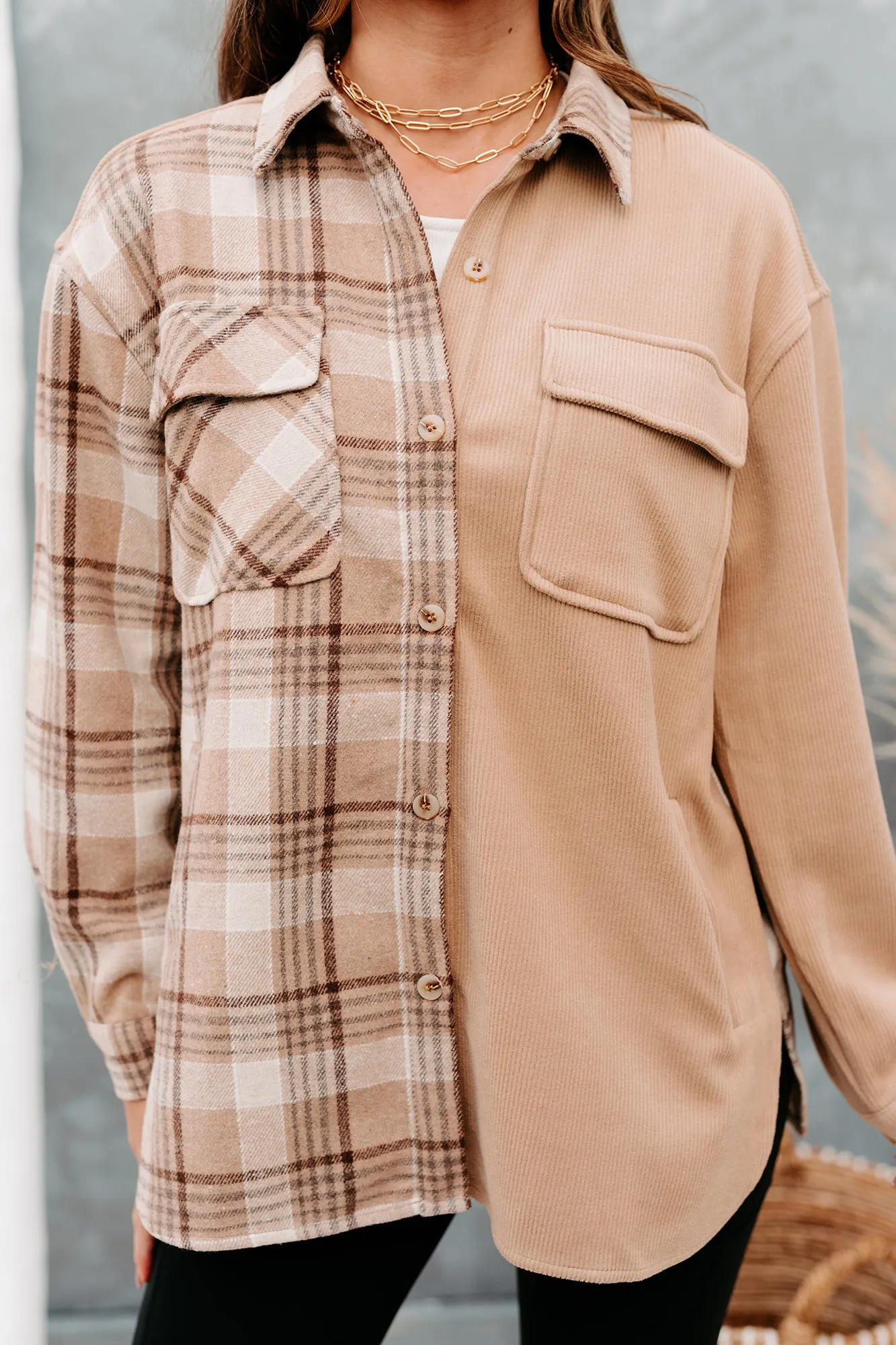 Switching Sides Flannel & Corduroy Button-Down (Camel)