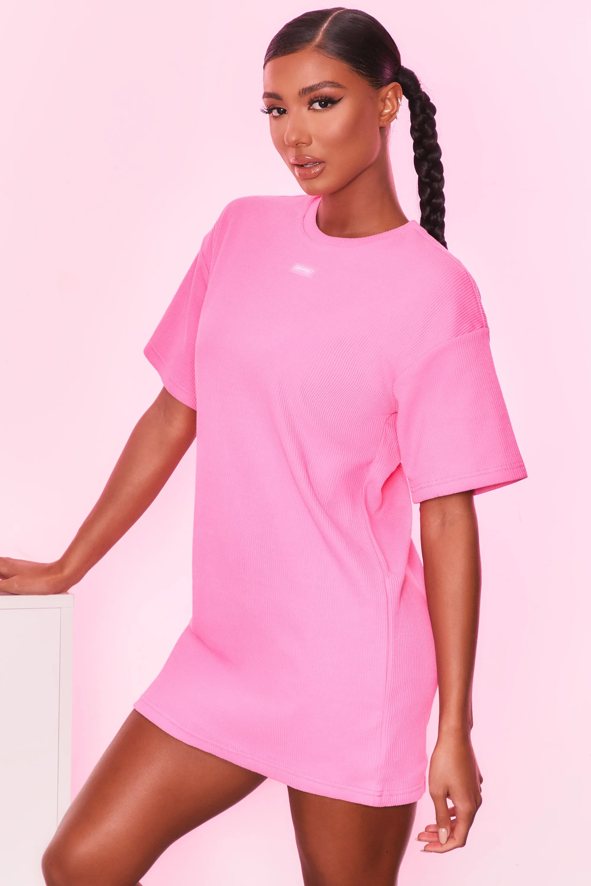 Take It Easy Ribbed Oversized T-Shirt in Candy Pink