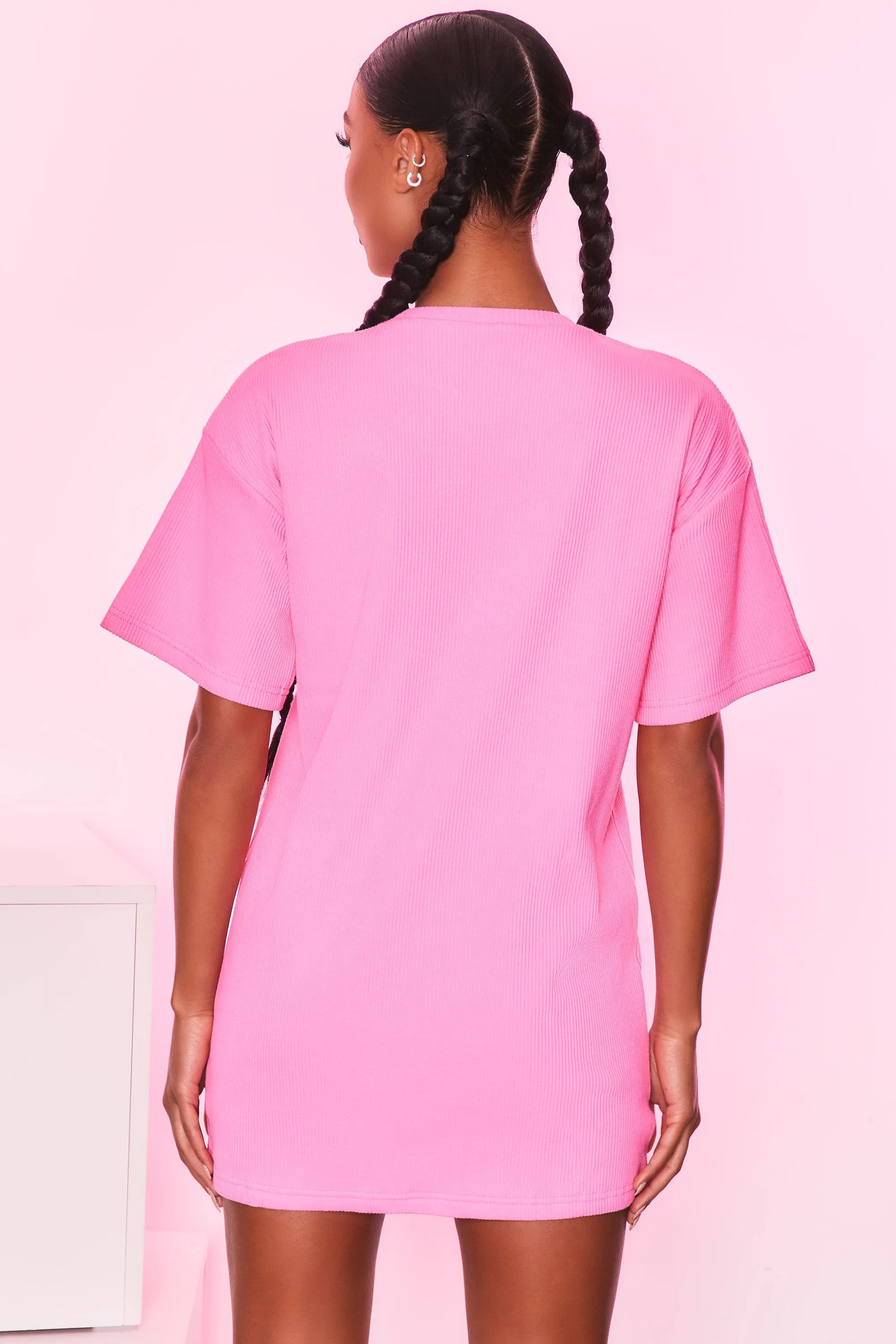 Take It Easy Ribbed Oversized T-Shirt in Candy Pink
