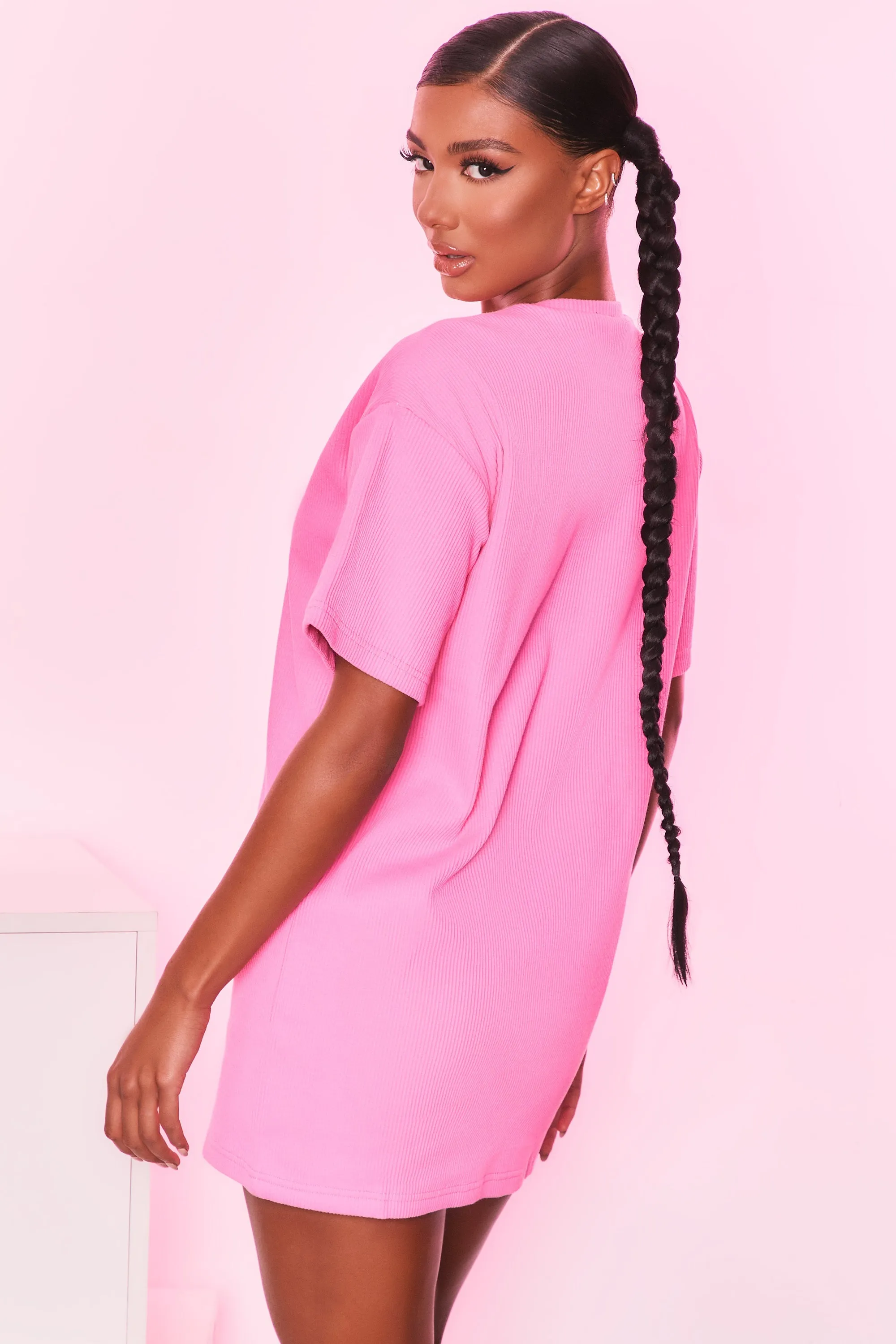 Take It Easy Ribbed Oversized T-Shirt in Candy Pink
