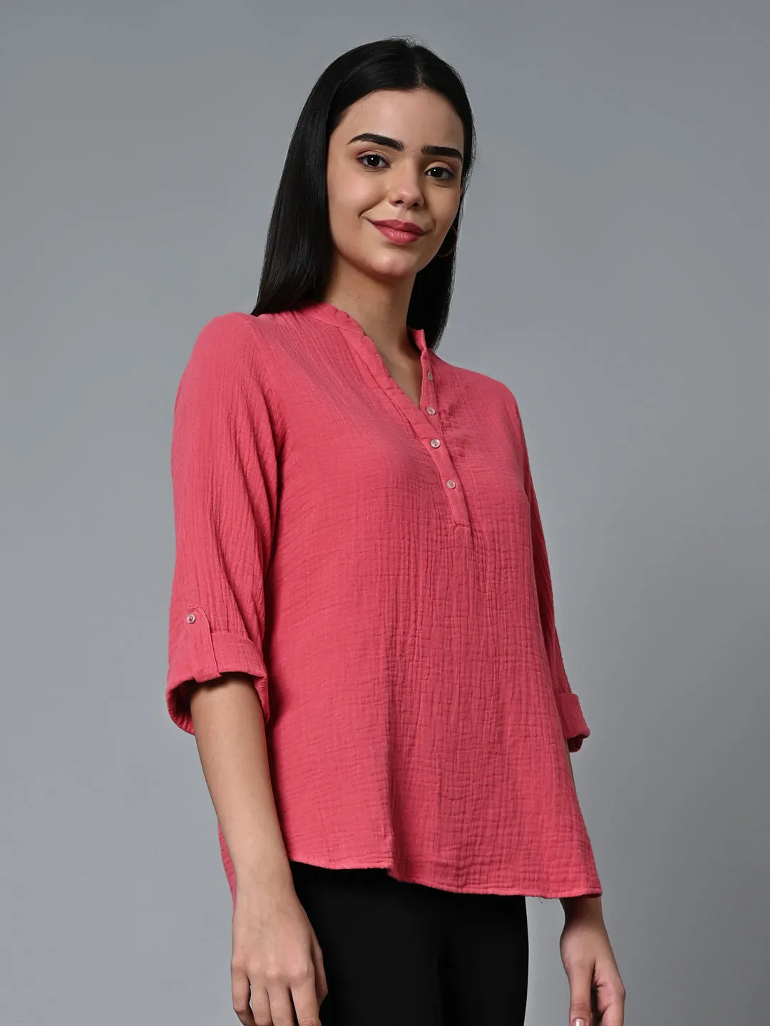 Women's Pink Cotton Regular Fit Blouse