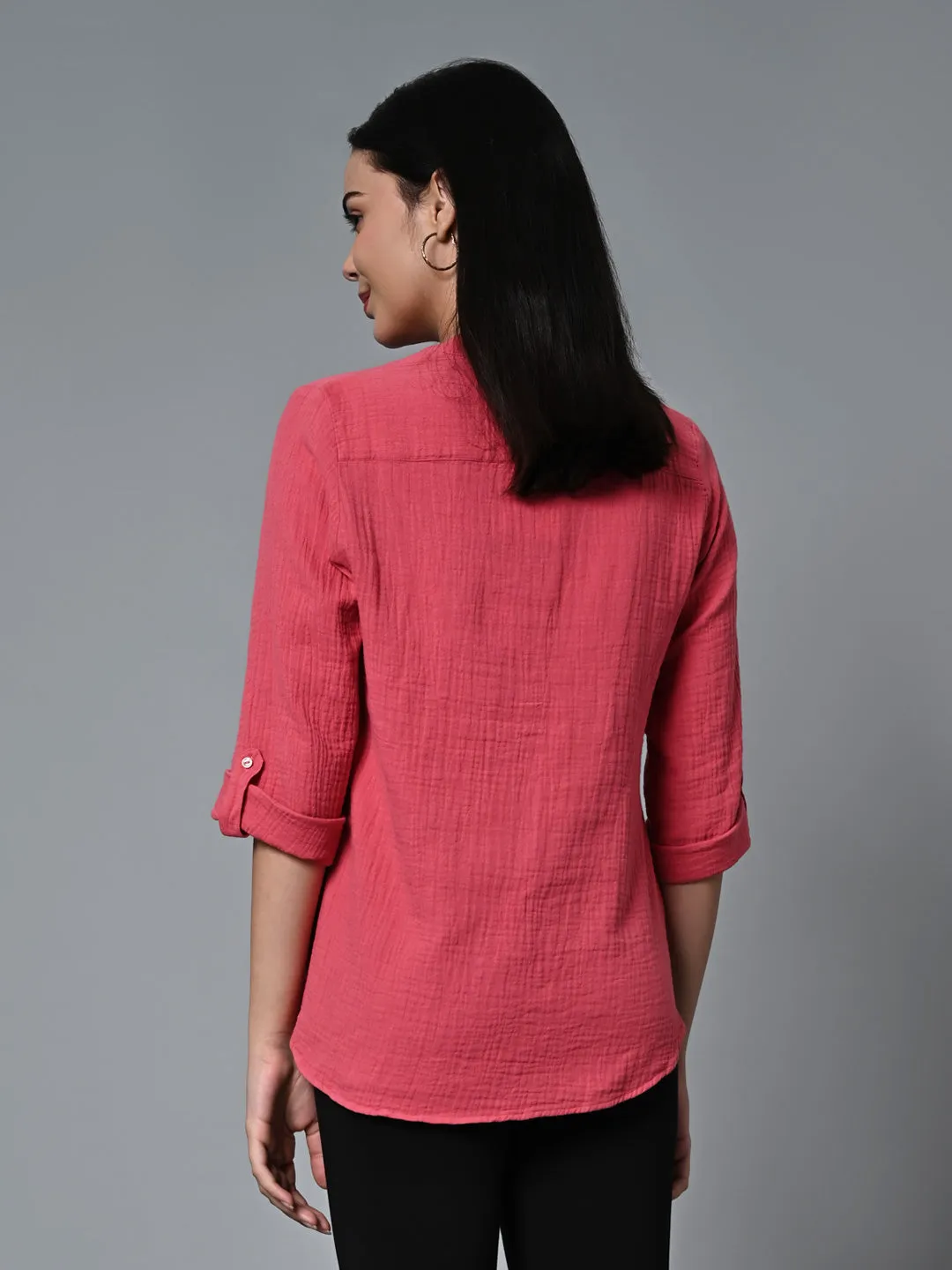 Women's Pink Cotton Regular Fit Blouse
