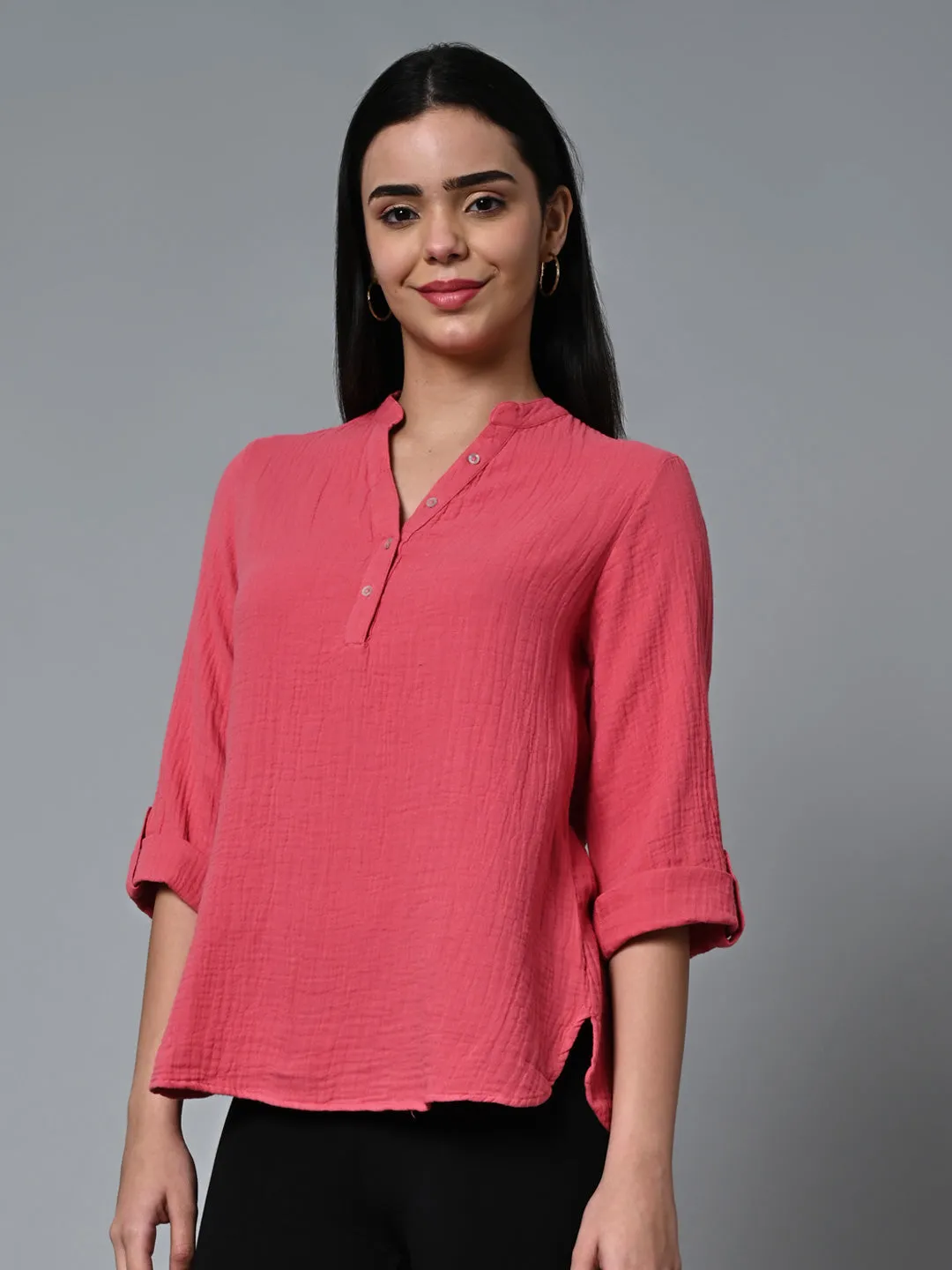 Women's Pink Cotton Regular Fit Blouse